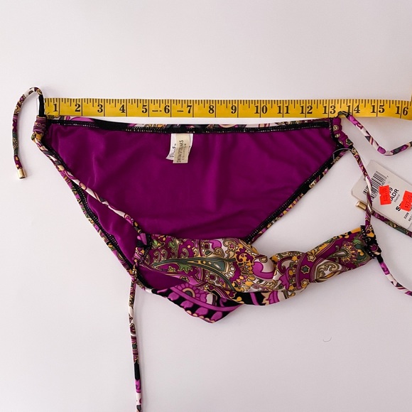 Swim Systems Black Purple Ivory Side Tie Madrid Bikini Bottom NWT Small Mandala - Picture 8 of 10